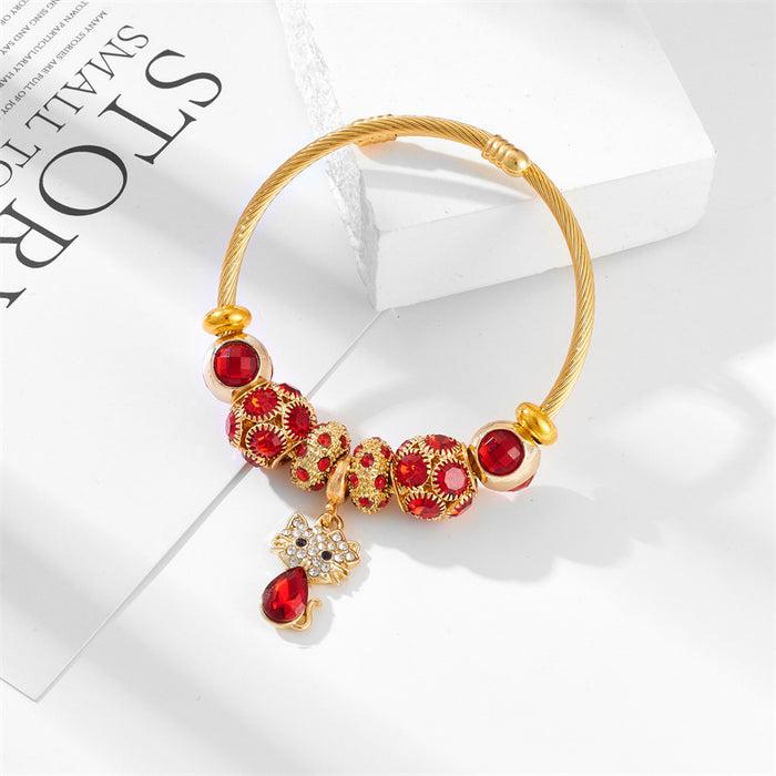 Wholesale Stainless steel butterfly bead bracelet with high-end feel and diamond inlaid pendant bracelet