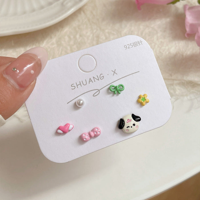 Wholesale  Cartoon Cute Earrings Three-piece Set Women's Silver Needle Children's  Beaver Earrings