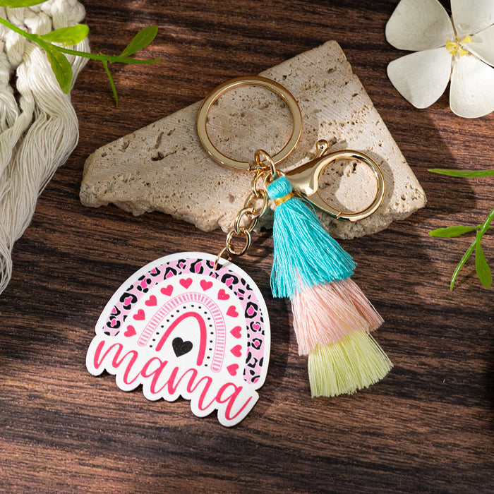 Wholesale Leopard print " MAMA"  letter wooden keychain