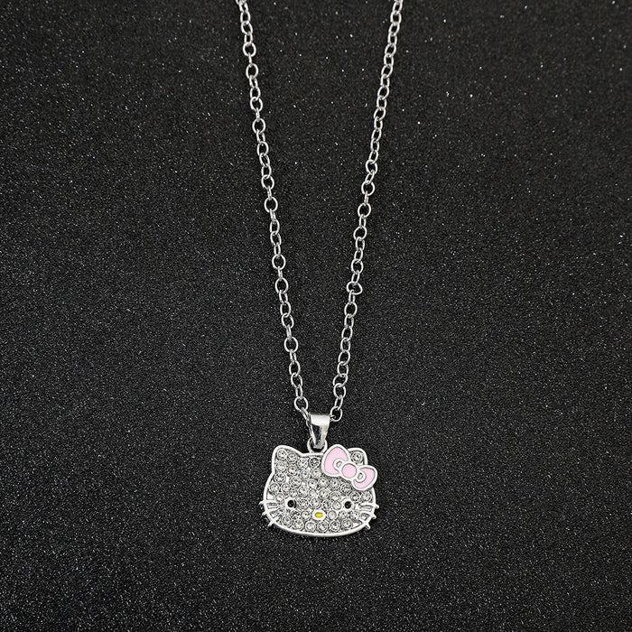 Wholesale Cartoon cat necklace pendant rhinestone enamel jewelry