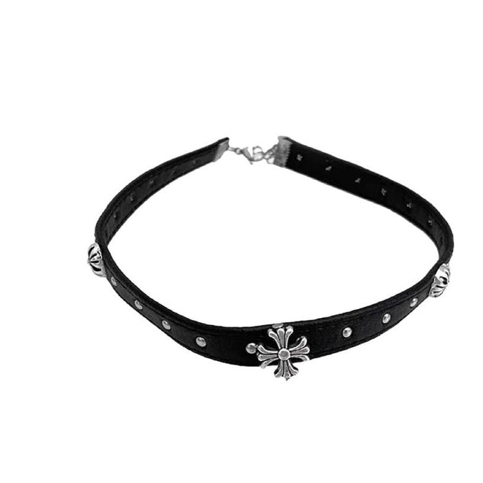 Wholesale Dark cross leather rope necklace