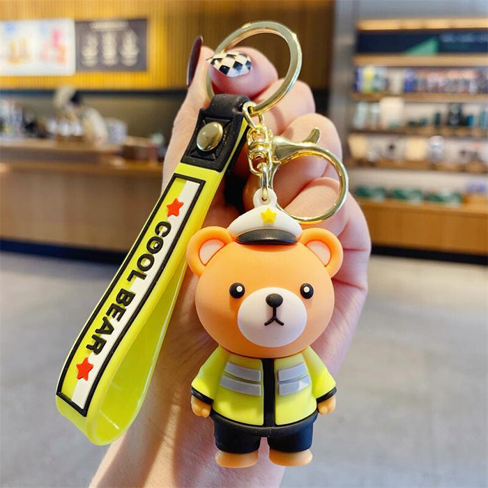 Wholesale Creative Cartoon Resin Police Bear Doll Keychain JDC-KC-XingLao008