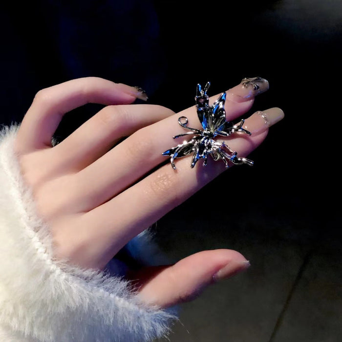 Wholesale Colorful liquid metal wind butterfly ring, niche, exaggerated, fashionable, decorative ring, personalized index finger ring