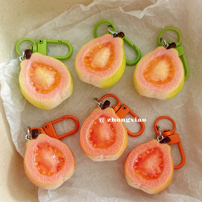 Wholesale Pastoral Half Cut Guava Resin Keychain Pendant Stylish Bag Charm Gift