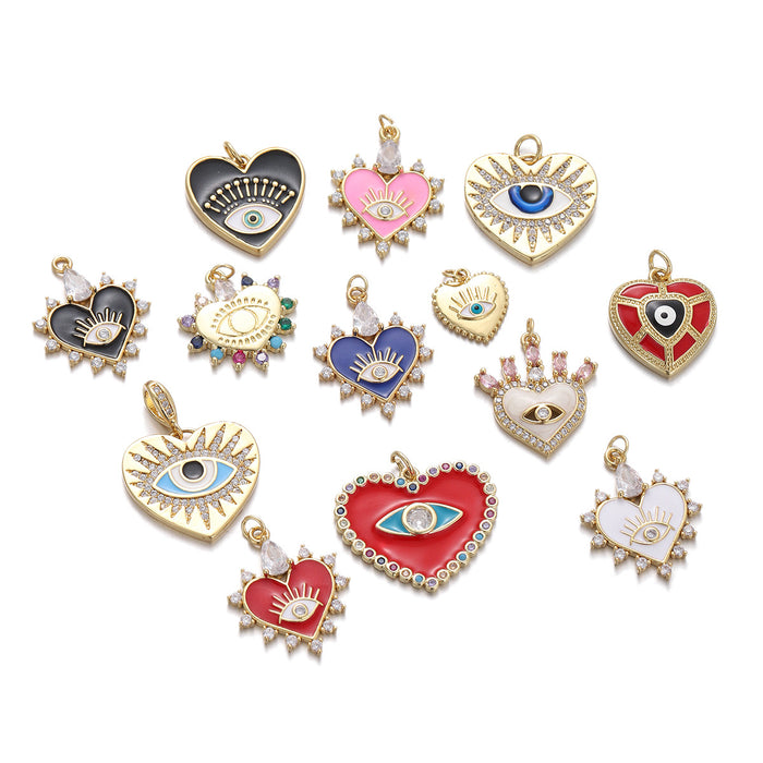 Wholesale Heart Shaped Evil Eye Earrings Necklace Diy Accessories JDC-PT-YJ007