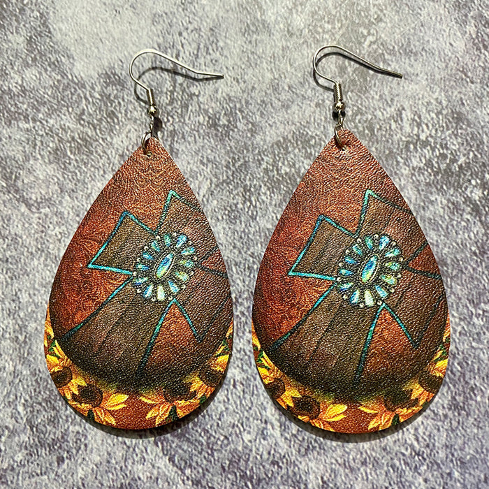 Wholesale Bohemian Western Retro Leather Drop Earrings