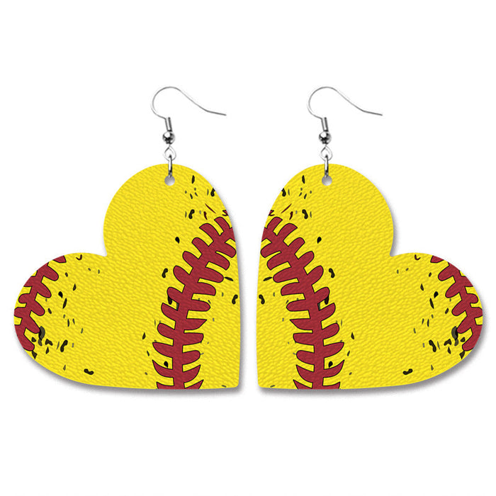 Wholesale earrings Heart-shaped baseball leather earrings JDC-ES-HeYi101