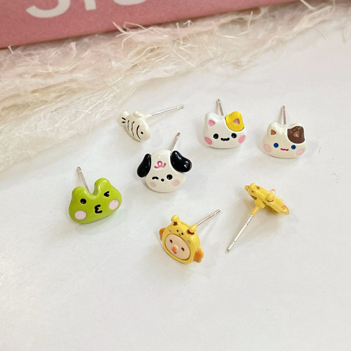 Wholesale  Cartoon Cute Earrings Three-piece Set Women's Silver Needle Children's  Beaver Earrings