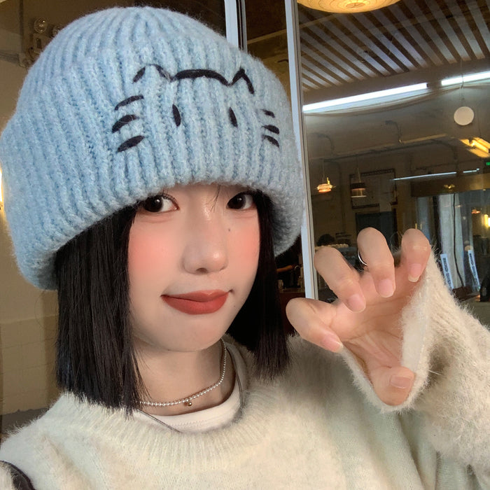 Wholesale Cute kitten embroidered knitted hat