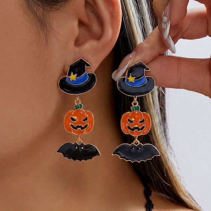 Wholesale Pumpkin Witch Hat Candy Bat Mixed Earrings Fashion Accessory Gift