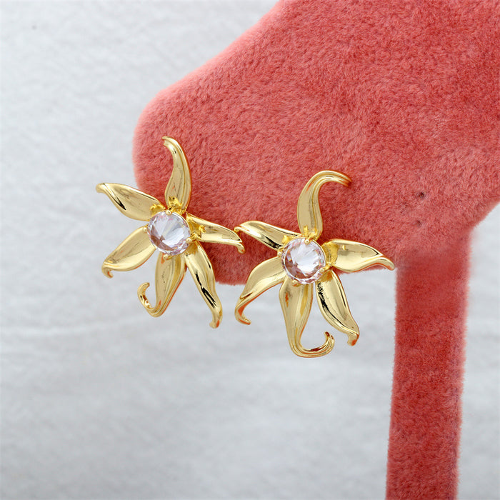 Wholesale Earrings Individual Irregular Gold Flowers Set with Zirconium JDC-ES-PREMTIANY001