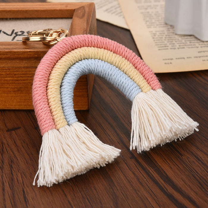 Wholesale New square tassel rainbow keychain hand woven pendant