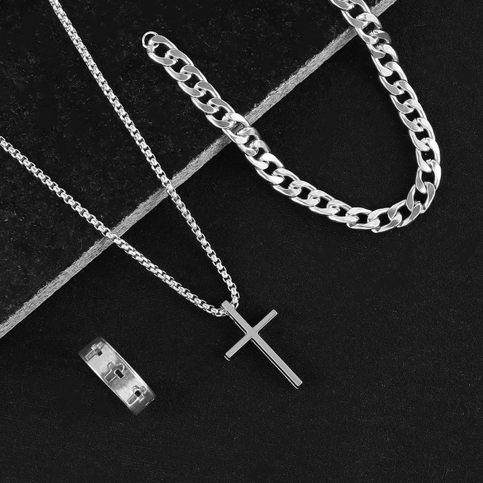 Wholesale Cross necklace, ring, bracelet, new three piece set with accessories