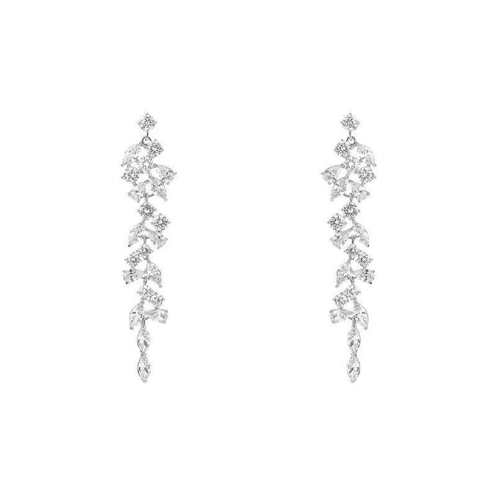 Wholesale Light luxury sparkling diamond zircon wheat ear earrings with a niche design sense, long tassel leaf earrings with earrings