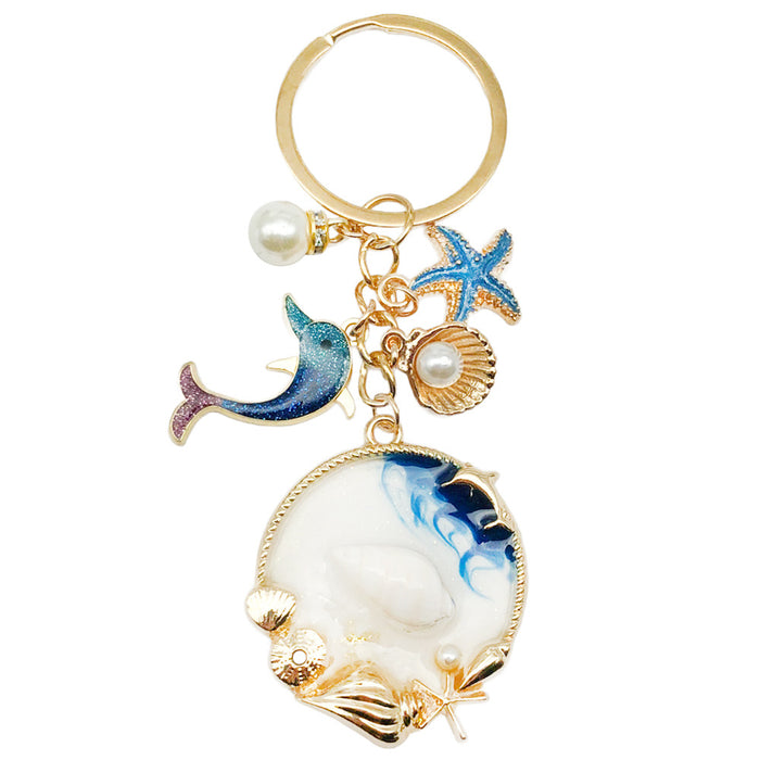 Wholesale Starfish Pearl Dolphin Zinc Alloy Keychain JDC-KC-LuNeng015