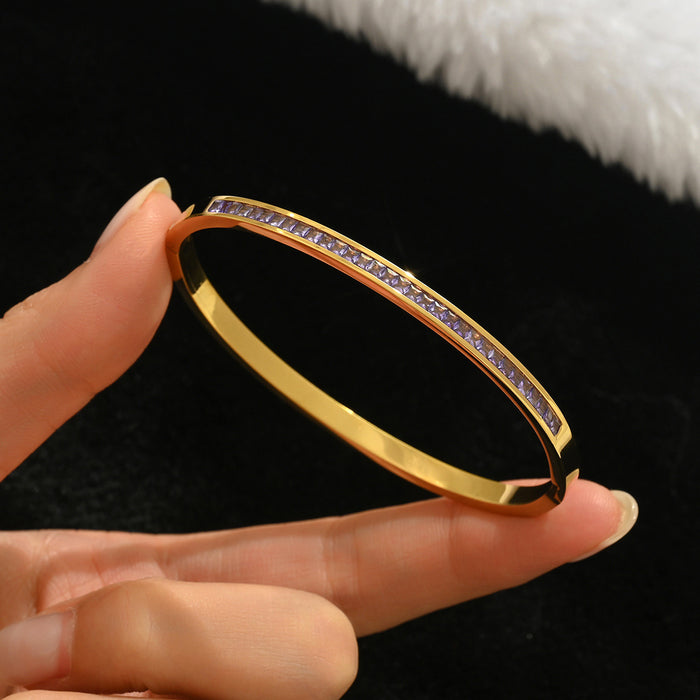 Wholesale Gold Tone Titanium Steel  Bangle Set With Rhinestone Row Trendy Jewelry Accessory For Party Or Everyday Gift