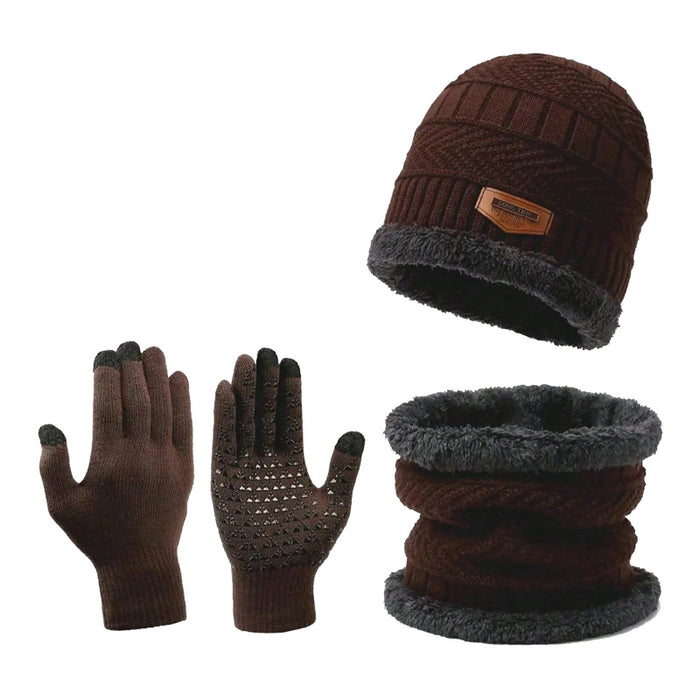 Wholesale three-piece knitted hat winter warm hat non-slip touch screen gloves