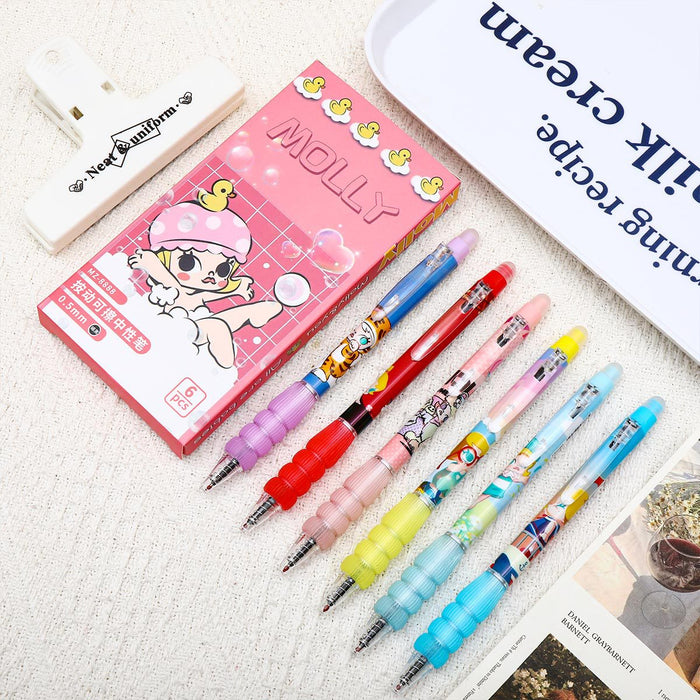 Wholesale 6pcs/box Cartoon Erasable Pen Quick-drying Press Erasable Gel Pen Cute Thermal Erasable Pen