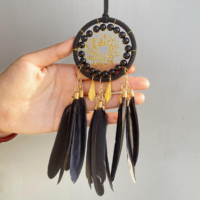 Wholesale Black Gold Feather Dream Catcher Car Hanging Charm Decorative MOQ≥2