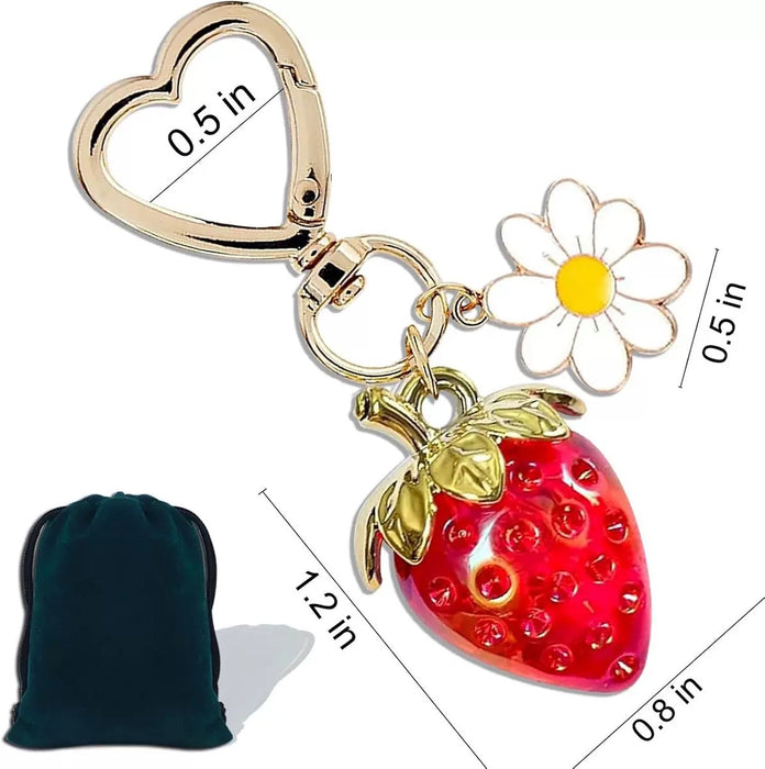 Wholesale Metal Strawberry Keychain Transparent Plating Sweet Fruit Bag Charm