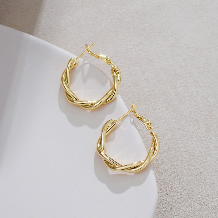 Wholesale Knitted design earrings with golden circles for women, vintage earrings, atmospheric and high-end earrings
