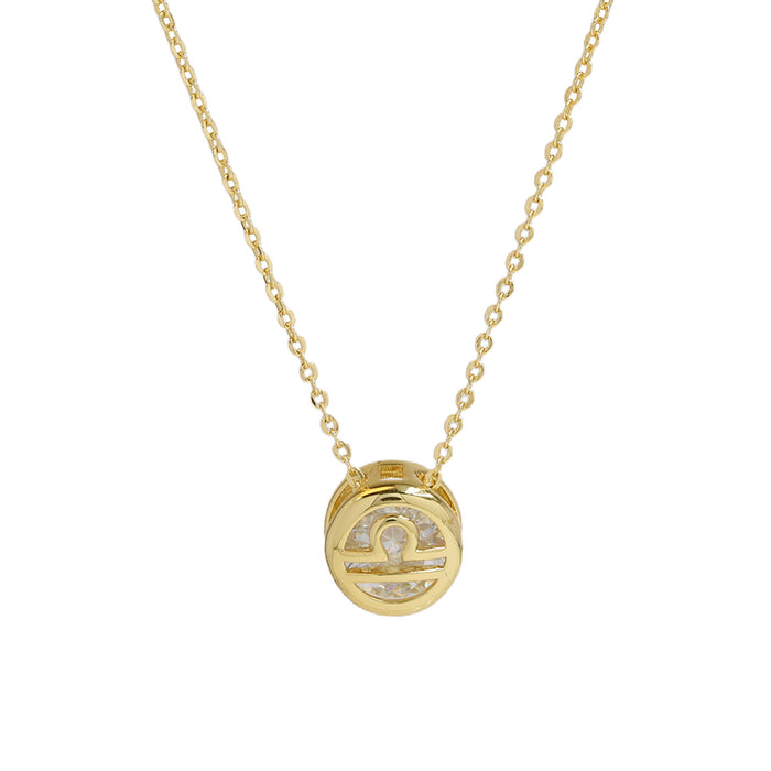 Wholesale   Brass Double-sided Round Hollow December Color Zirconium birthstone Twelve Constellation Pendant Necklace