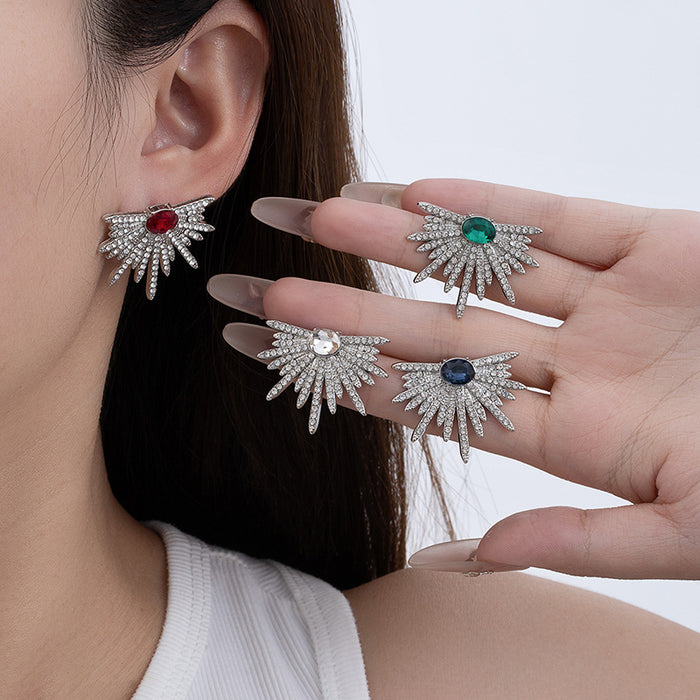 Wholesale Wings Full of Diamond Earrings Exaggerated Shining Star Earrings 925 Women's Earrings