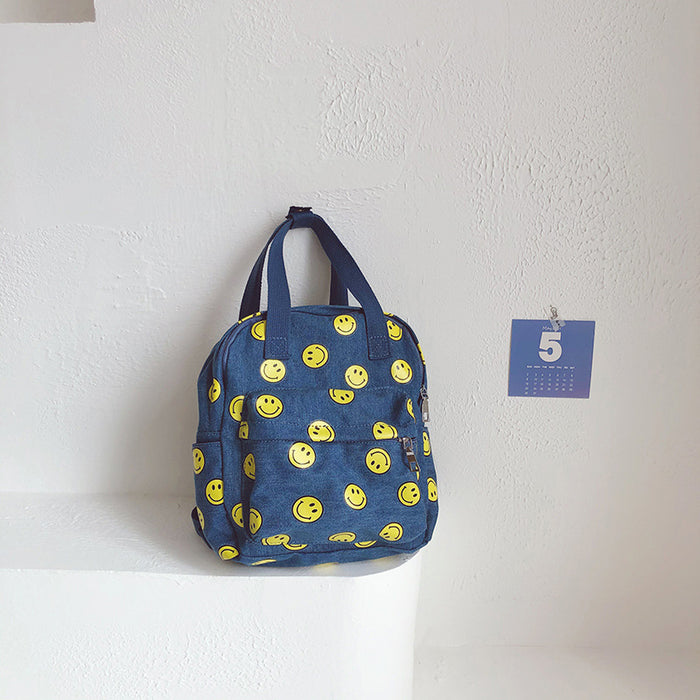 Wholesale Smiley Print Denim Kids Backpack JDC-BP-YuanDuo048