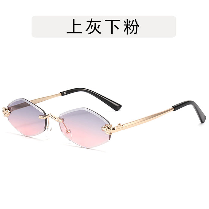 Wholesale Diamond shaped frameless cut sunglasses, leopard sunglasses, men's retro personalized sunscreen glasses