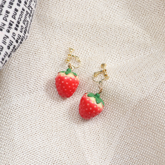 Wholesale sweet cute girl heart all-match ear clip super cute strawberry earrings for women