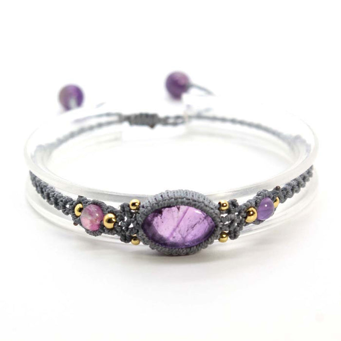 Wholesale Minimalist Amethyst Gemstone Bracelet Oval Braided Stretchable Design Everyday Jewelry Accessory For Women Boutique Resale Gift