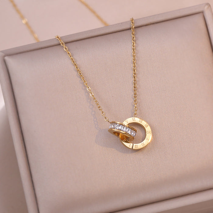 Wholesale Necklace zircon double ring fashionable titanium steel necklace
