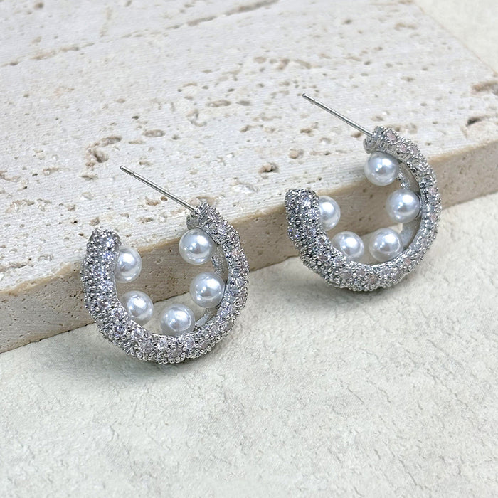 Wholesale Beaded zircon copper earrings plated with 18K gold