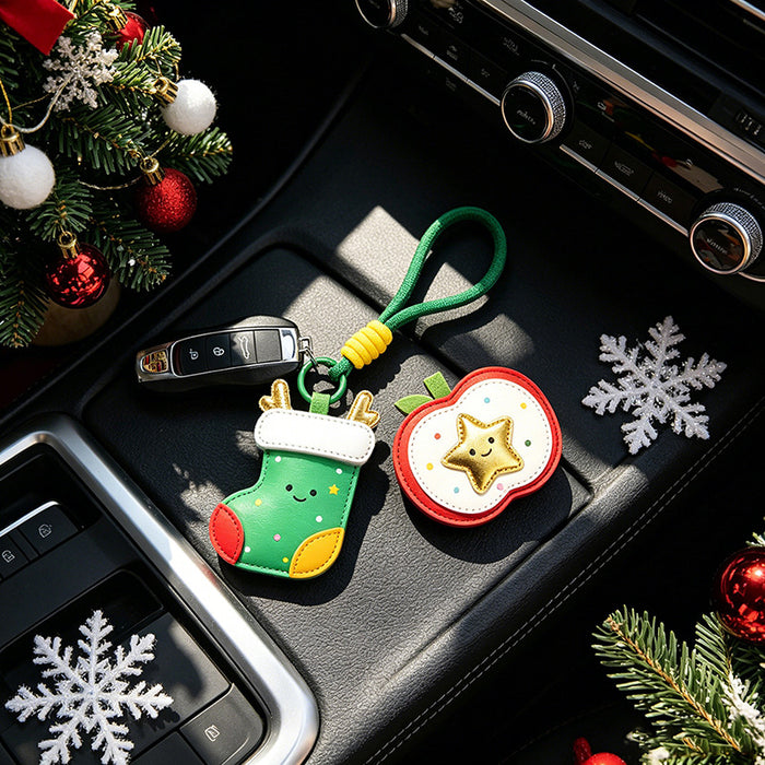 Wholesale Christmas Deer Star Keychain Cute Leather PU Pendant Holiday Gift MOQ≥2