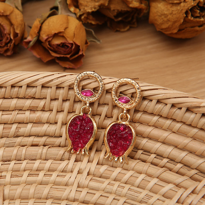 Wholesale Alloy Pomegranate Earrings Fruit Design Electroplated Finish