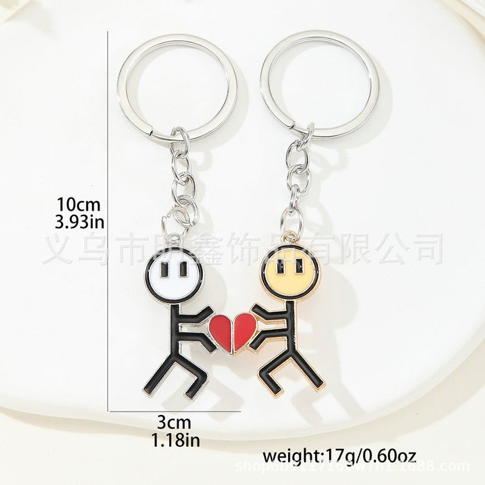 Wholesale Stick figure couple funny magnetic heart splicing keychain