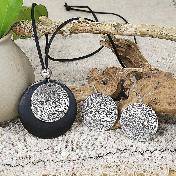 Wholesale Ethnic Geometric Antique Silver Alloy Earring Necklace Set - 4 Styles MOQ≥2