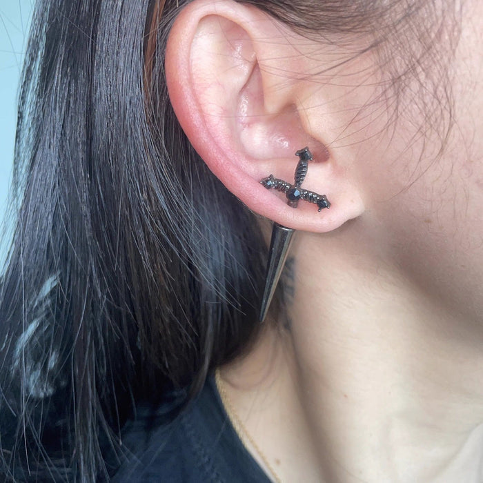 Wholesale  Black Crystal Diamond Sword Earrings Niche Dagger Design Earrings