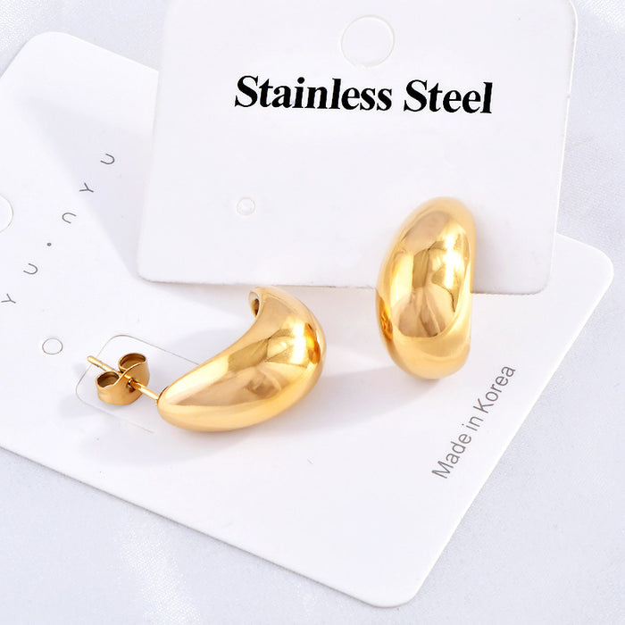 Wholesale Stainless Steel 18K Gold-Plated Earrings — Irregular " Little Gold Bean"  Studs