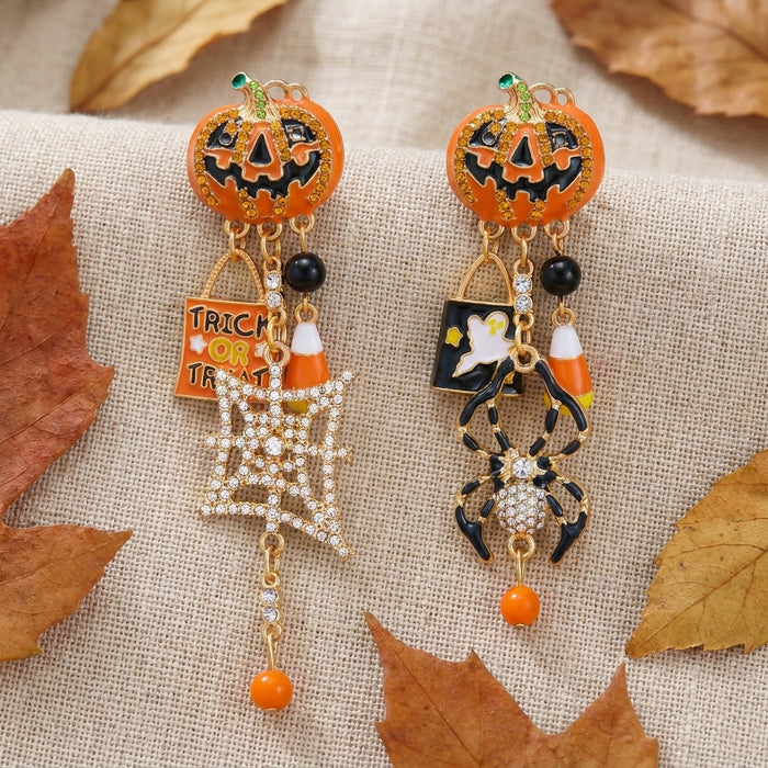 Wholesale Trendy Pumpkin Earrings for Women Alloy Rhinestone Asymmetrical Tassel Dangle Fashion Jewelry