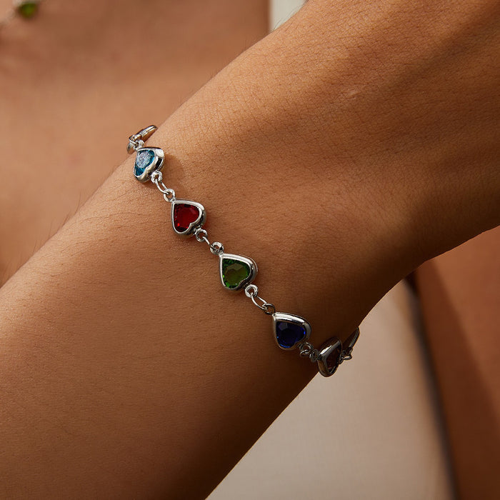 Wholesale Colored diamond heart-shaped chain bracelet