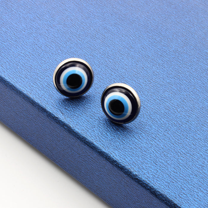 Wholesale 12MM Blue Glass Resin Eyes Stainless Steel Base Ear Needles Devil's Eye Ear Needles