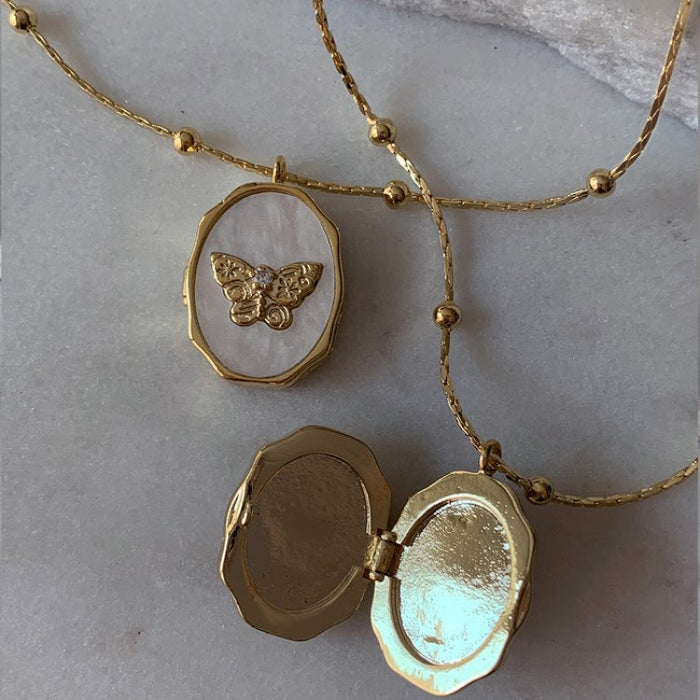 Wholesale Vintage butterfly and seashell openable photo album and frame necklace