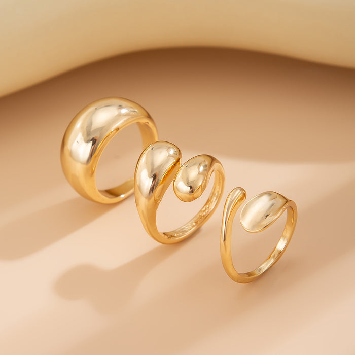 Wholesale Geometric Pearl Ring Set Personalized Liquid Metal Smooth Surface Ring