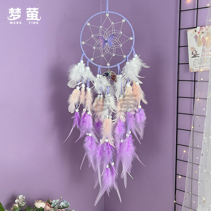 Wholesale Butterfly Gradient Dream Catcher with Crystal Stones and Life Tree Feather Hanging Ornament MOQ≥2