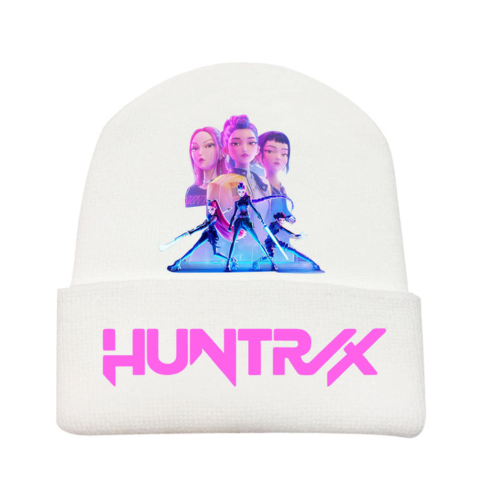 Wholesale Kpop Knitted hat fashion curled brim beanie printed