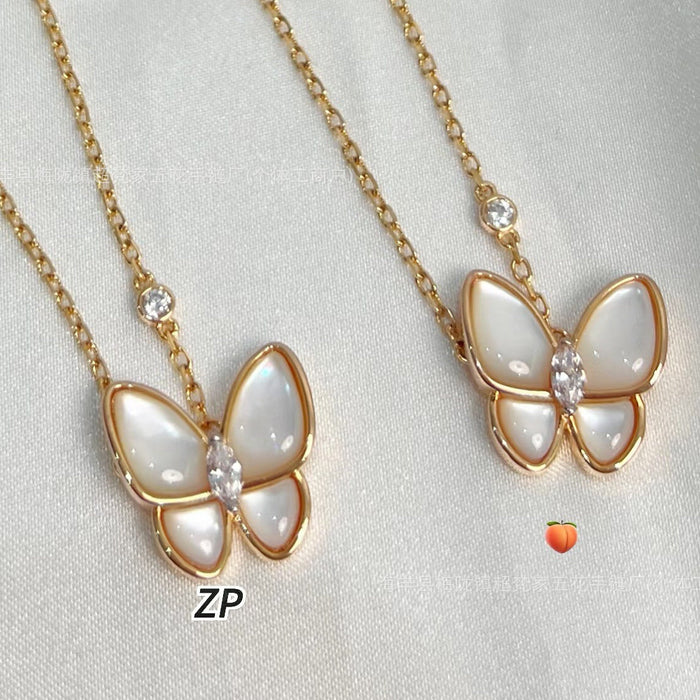 Wholesale Layering Butterfly Pendant Necklace Gold Plated White Shell Copper