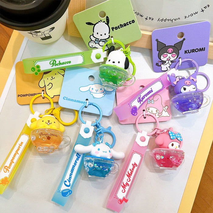 Wholesale Acrylic Coffee Cup Cute Liquid Quicksand Keychain JDC-KC-YanG064