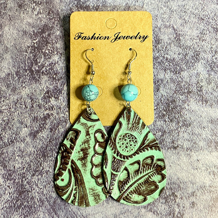 Wholesale Retro Leather Earrings Western Europe Long Water Drop Turquoise ing Horse Hair Earrings