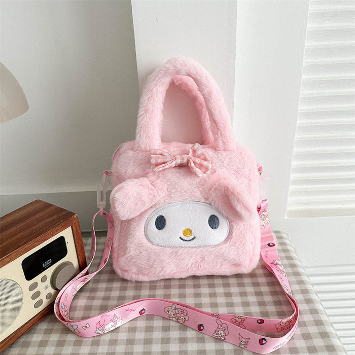 Wholesale Cute cartoon plush shoulder bags in various colors.